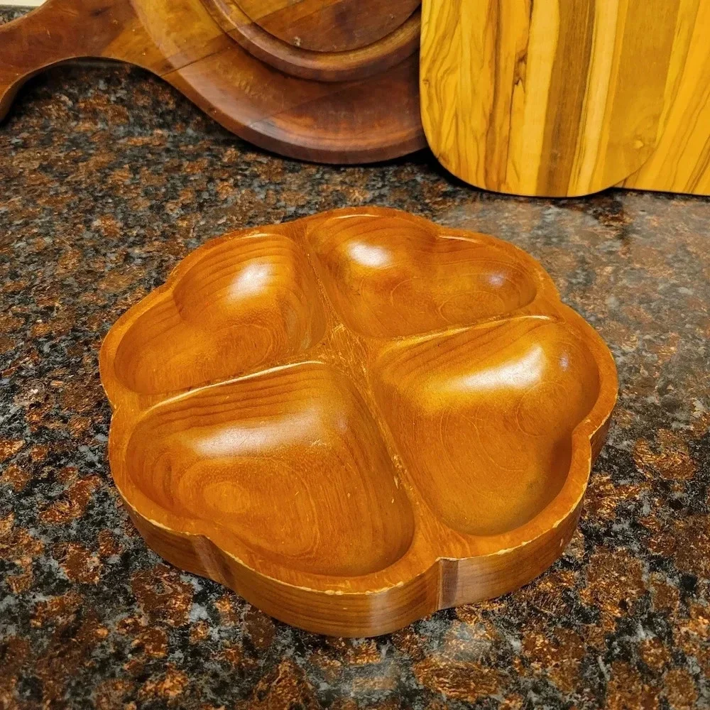 Vintage wood Monkeypod divided serving tray mid century modern Organic Natural